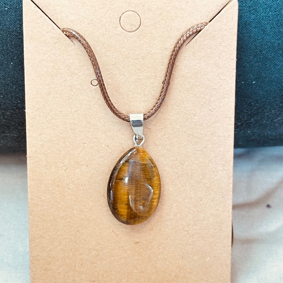 Silver Tone Bail Oval Tiger’s Eye Stone/Crystal Pendant Dark Brown & Bright Gold - Picture 2 of 9